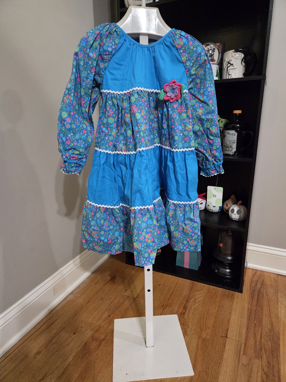 Girls' Floral Tiered Long-Sleeve Dress - Blue